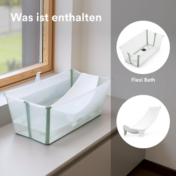 Stokke Flexi Bath (Transparent Green) mit Newborn Support - Robust & einfach zu verstauen - Bequem f