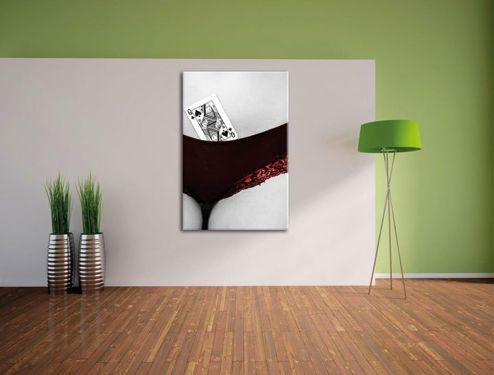 Spielkarte Pik Dame in Höschen von Frau, Format: 70x100 auf hochkantiges Leinwand, XXL riesige Bilde