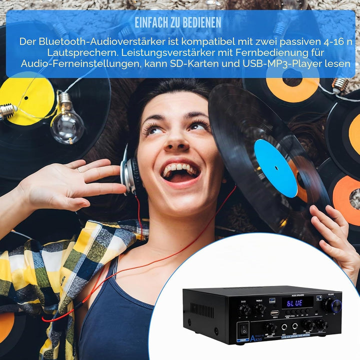 AK55 HiFi Verstärker Mini Bluetooth 5.0 Stereo Amplifier 2.0 Kanäle 70W X 2 Audio Verstärker Receive