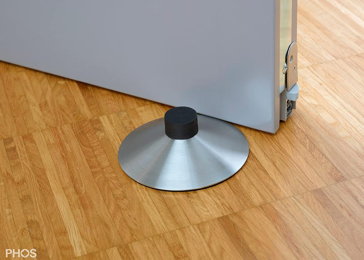 PHOS Design, TSB100-18, Edelstahl-Türstopper Volcano, Türkeil für schwere Türen ohne Bohren, Ø100 mm