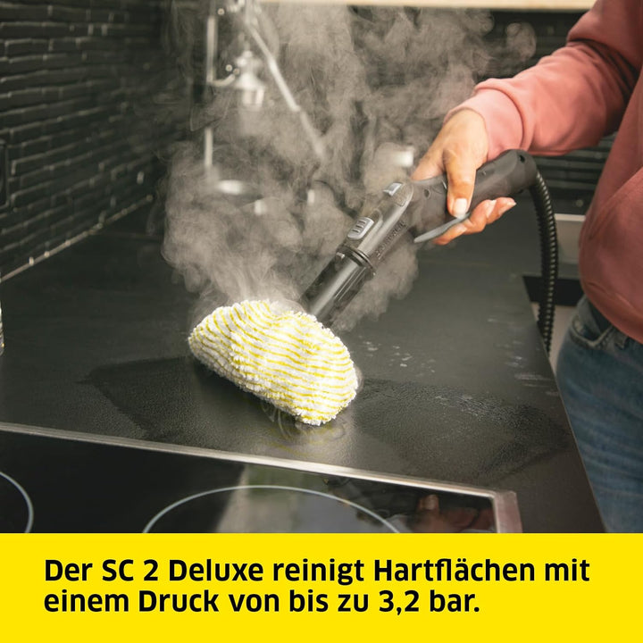 Kärcher Dampfreiniger SC 2 Deluxe, Flächenleistung: ca. 75m² & Powerdüsen-Set, Schwarz/Gelb 3,2 Bar