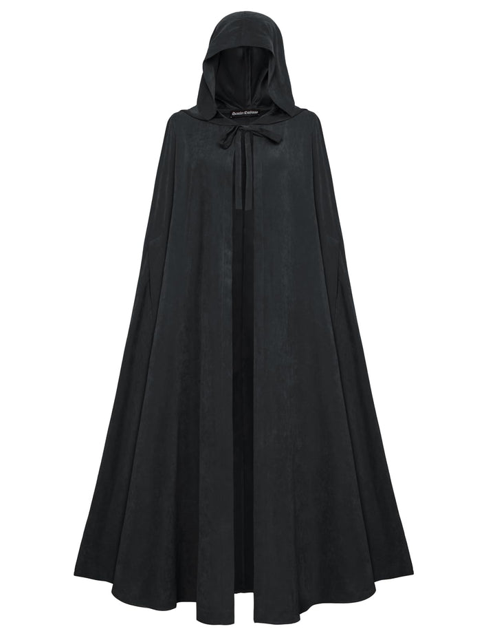 SCARLET DARKNESS Damen Mittelalter Umhang mit Kapuze Unisex Maxi Umhang Hexe Cosplay Cape Schwarz, S