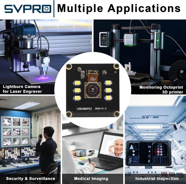 SVPRO 48MP Autofokus USB Kameramodul mit Licht, USB Webcam Board Nachtsichtkamera für Computer, Indu