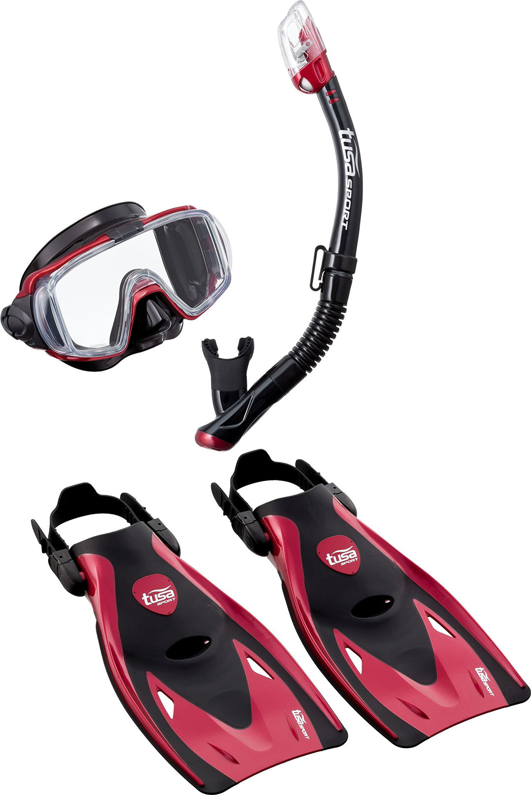 TUSA Schnorchelset Visio Travel - Taucherbrille Tauchmaske Trockenschnorchel Flossen Tasche Erwachse