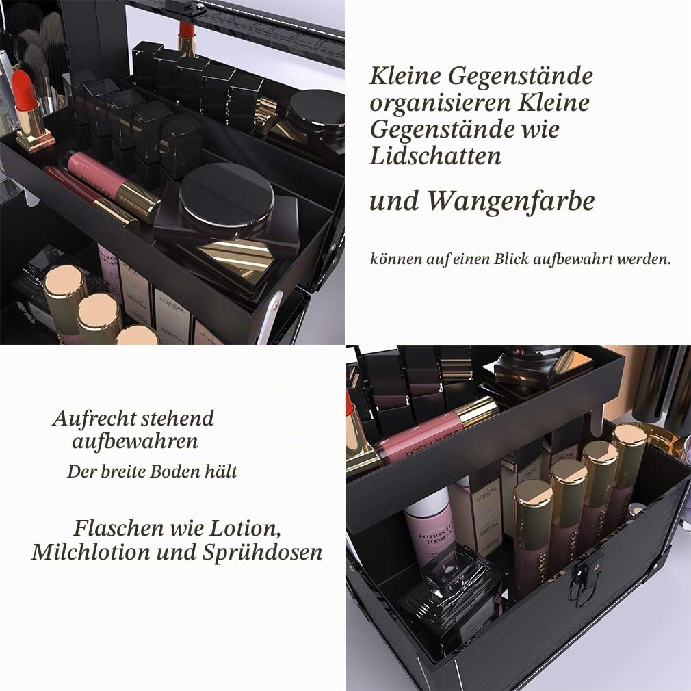 ANGNYA Kosmetikkoffer mit Spiegel Schminkkoffer Beauty Case 2 Ebenen mit Schlüssel elegant und klass