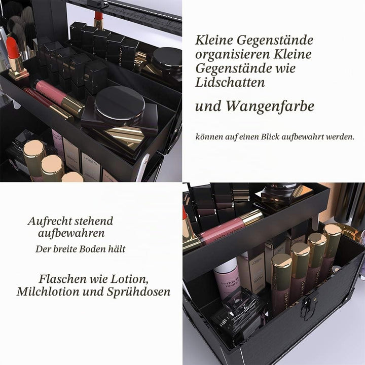 ANGNYA Kosmetikkoffer mit Spiegel Schminkkoffer Beauty Case 2 Ebenen mit Schlüssel elegant und klass