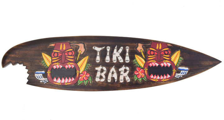 Tiki Bar Holzschild im Surfboard Look in 100cm Hawaii Style Schild zum Aufhängen