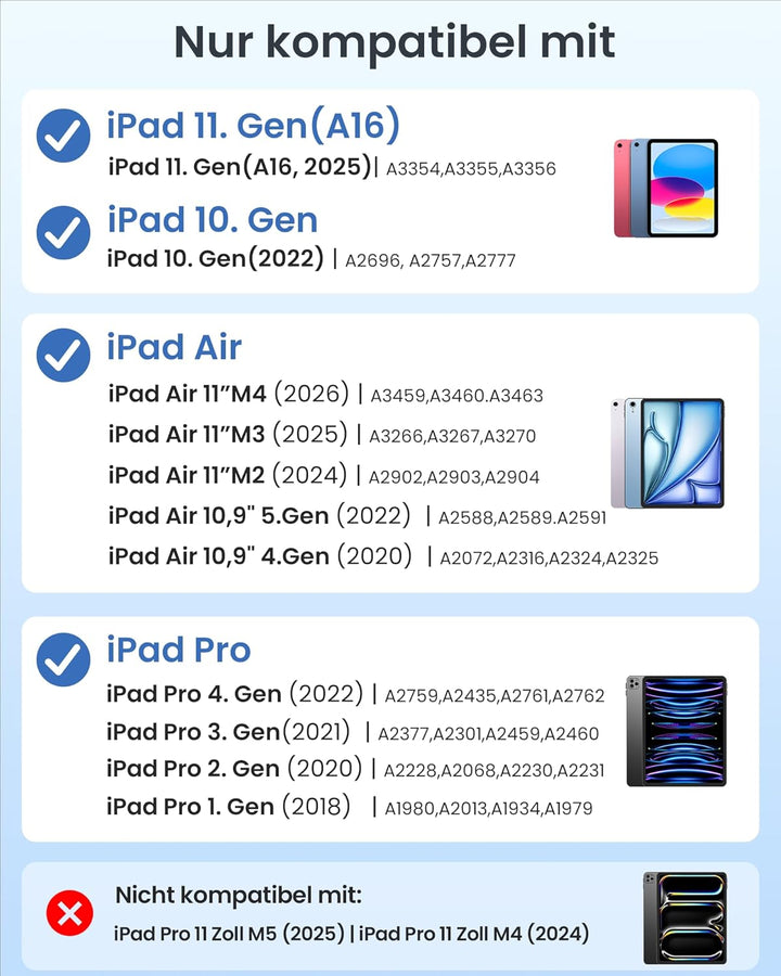 typecase Hülle mit Tastatur für iPad A16 11 2025/10 Generation & iPad Air 11" M4/M3/M2 & iPad Pro 11