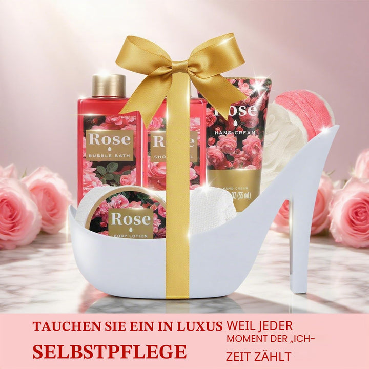 SPA LUXETIQUE Wellness Set für Frauen - 8tlg Rosenduft Bade Geschenkset mit Duschgel,Bodylotion,Scha