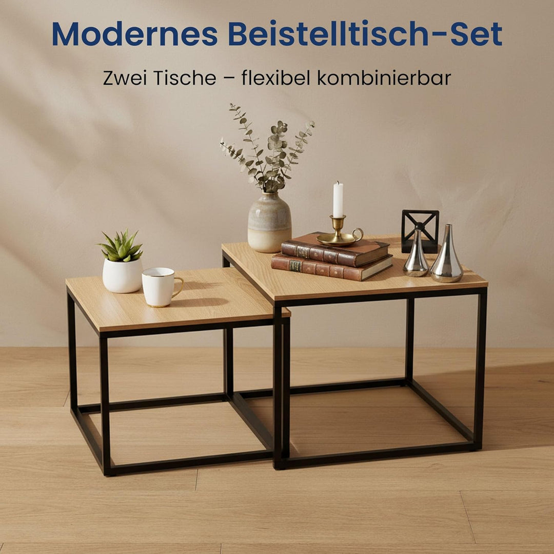 Home Collective Couchtisch 2er Set quadratisch aus Holz, Wohnzimmertisch Modern, Beistelltisch Set 2