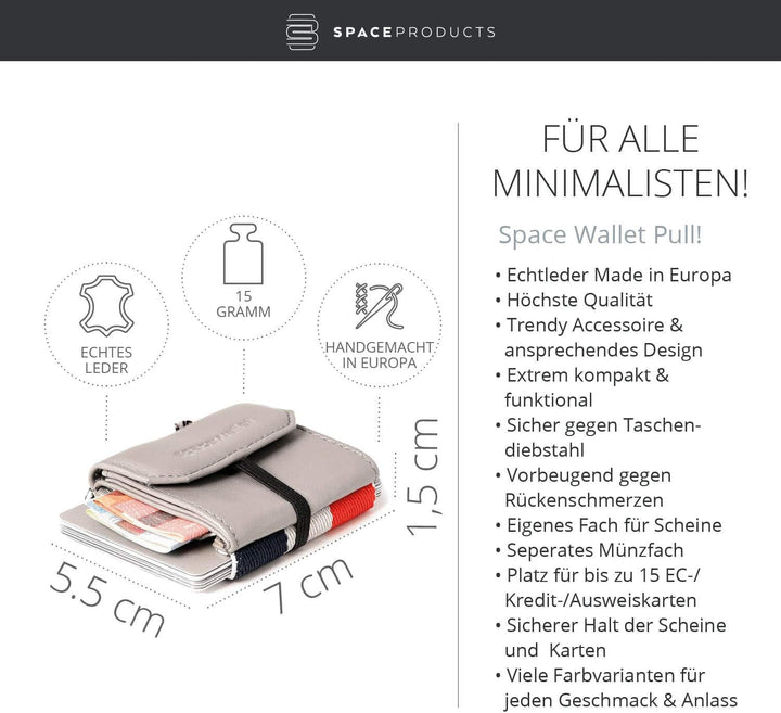 Mini Geldbörse für Frauen & Männer I Sehr kleines Echtleder Smart Wallet/Portemonnaie mit Münzfach I