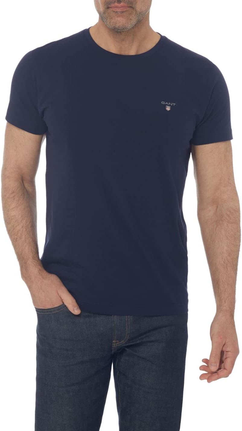 GANT Halbarm T-Shirt Regular Fit Baumwolle Logo-Stick weiss Evening Blue M, Evening Blue M