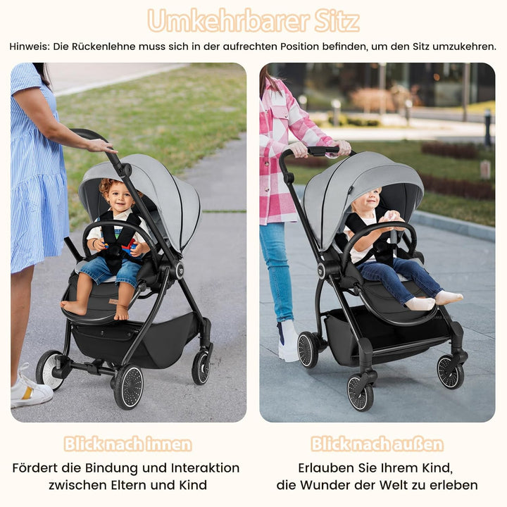 COSTWAY Kinderwagen faltbar mit umkehrbarem Sitz, Reisebuggy mit verstellbarer Rückenlehne, Griff, S