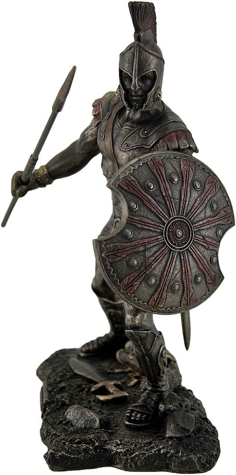 Achilles-Trojaner-Kriegshelden-Statue mit Schild und Speer
