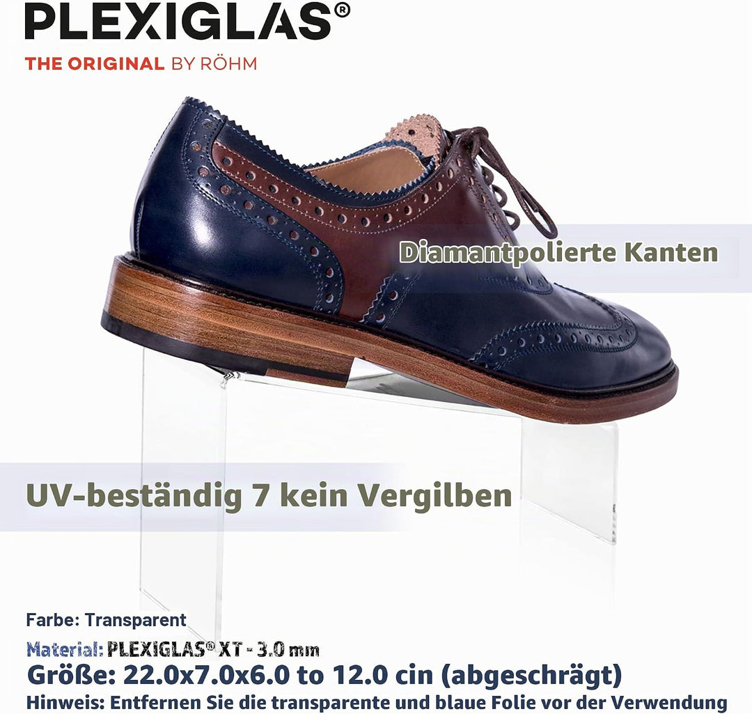 Warenträger-Set als Schuhständer (schräg) und Präsentationsdisplay, transparenter Verkaufsständer, D