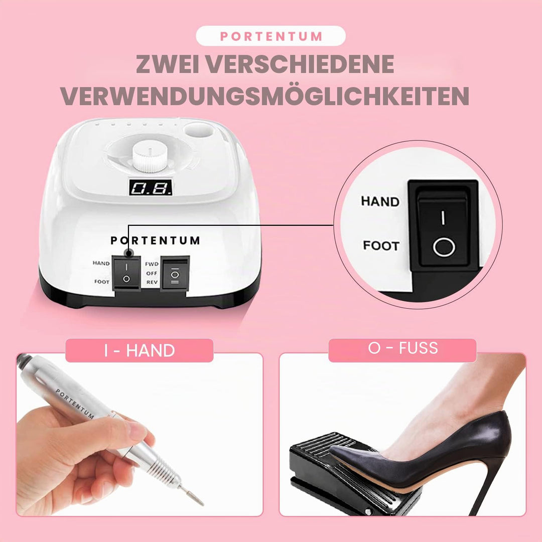PORTENTUM Professionelle Nagelfräse, 35000 U/min, elektrisches Maniküre- und Pediküre-Set, 16 Elemen