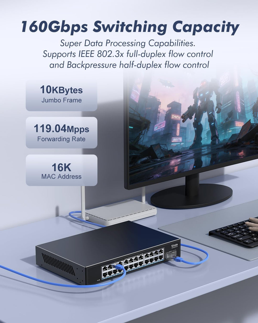 2.5G 26 Ports Network Switch with 2x10G SFP, VIMIN 24x 2.5G Base-T Unmanaged Switch 2.5G Switch 4 Po