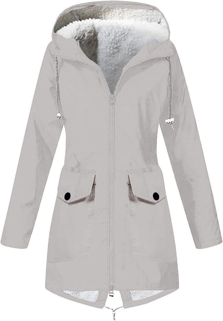 Ansenesna Regenjacke Damen Gefüttert Lang Regenjacke Damen Wasserdicht Atmungsaktiv Mit Kapuze Winte