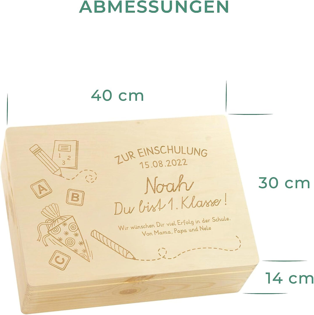LAUBLUST Holzkiste mit Gravur - Personalisiert mit Datum | Name | WIDMUNG - Naturbelassen, Grösse L