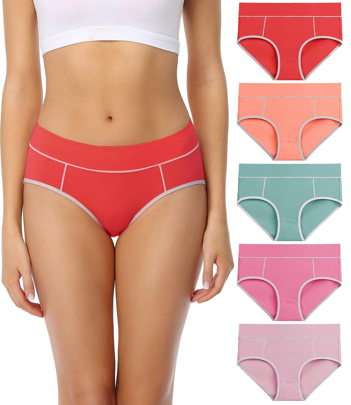 wirarpa Unterhosen Damen Midi Taille Slip Baumwolle Bequeme Unterwäsche 5er Pack S Rot/Orange/Grün/R