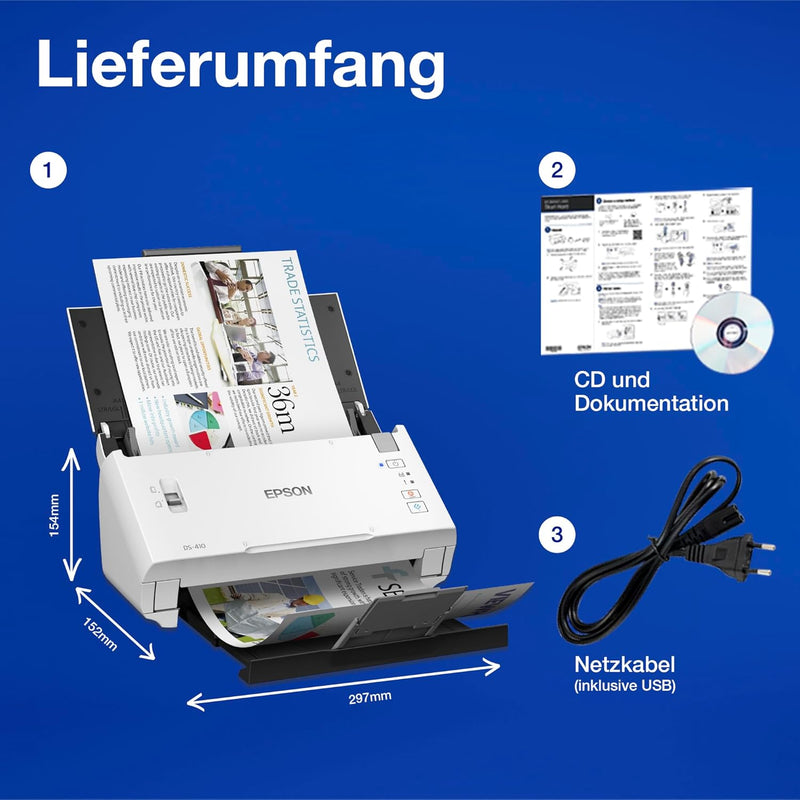 Epson WorkForce DS-410 Dokumentenscanner (Scanner, DIN A4, beidseitiges Scannen in einem Durchgang,