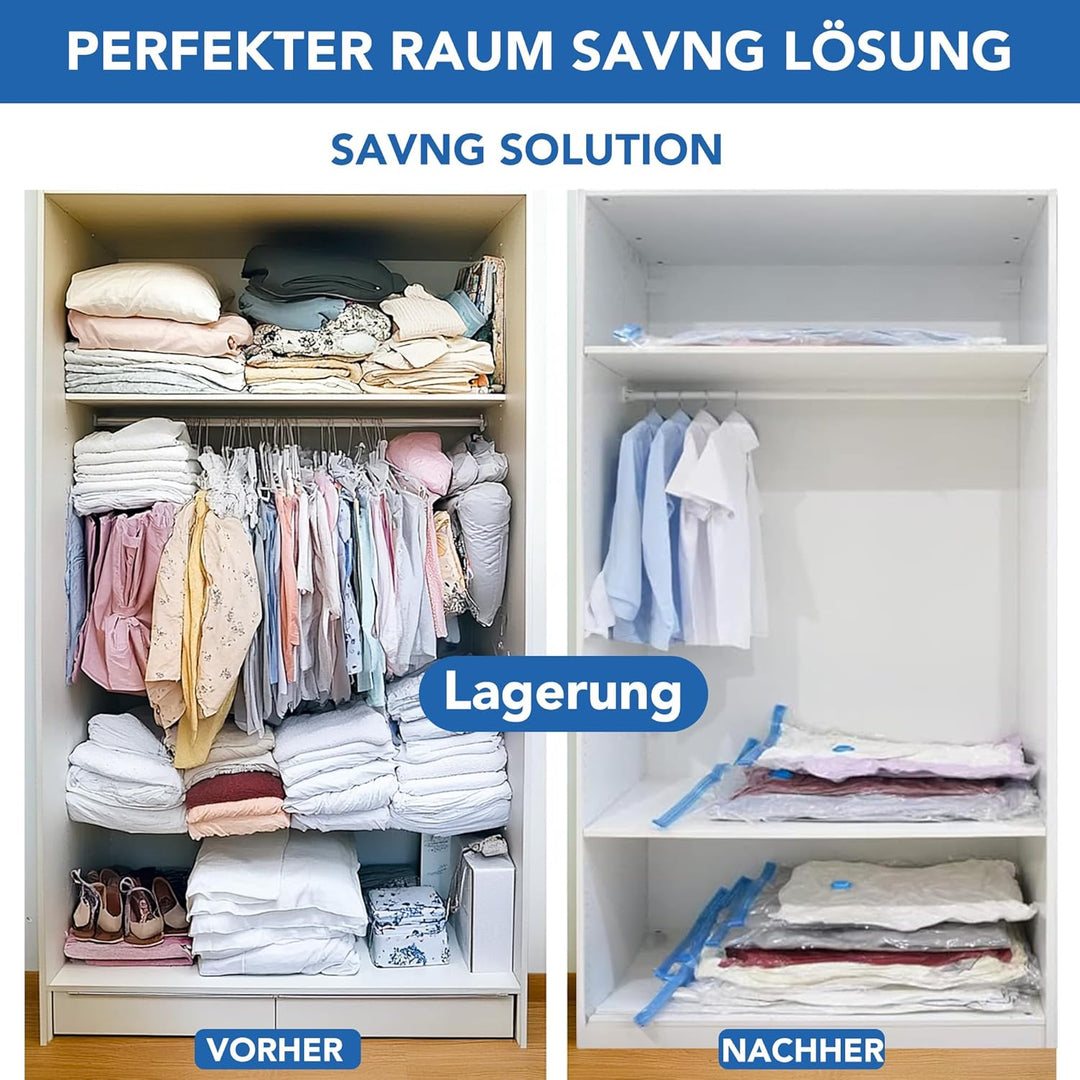 SKERITO 12 Stück Vakuumbeutel Kleidung 3*Kleine 3*Mittel *3*Gross 3*Jumbo Aufbewahrungsbeutel Reise