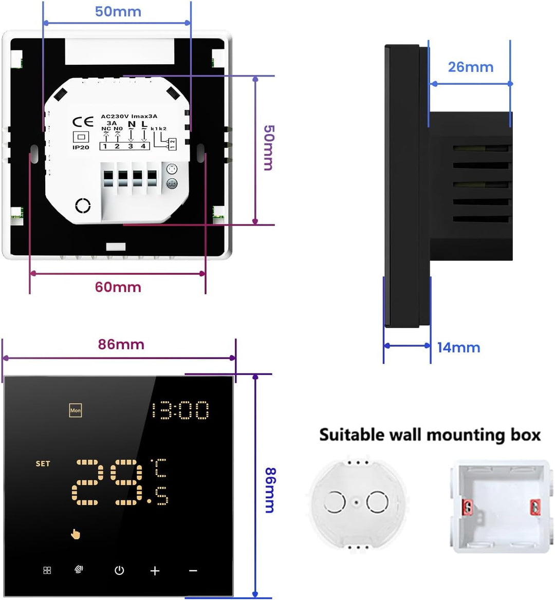 Smart WiFi Thermostat für Wasser-Fussbodenheizung und Gasboiler, Programmierbar Raumthermostat Unter