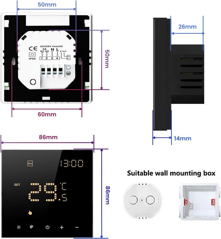 Smart WiFi Thermostat für Wasser-Fussbodenheizung und Gasboiler, Programmierbar Raumthermostat Unter