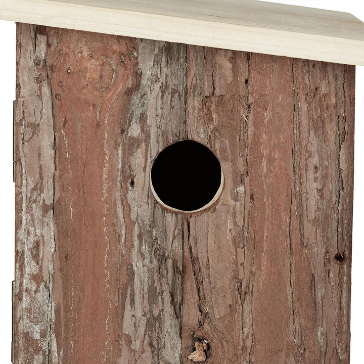 Relaxdays Nistkasten für Vögel, zum Aufhängen, Holz, Rinde, unbehandelt, 28 mm Einflugloch, HBT: 20x