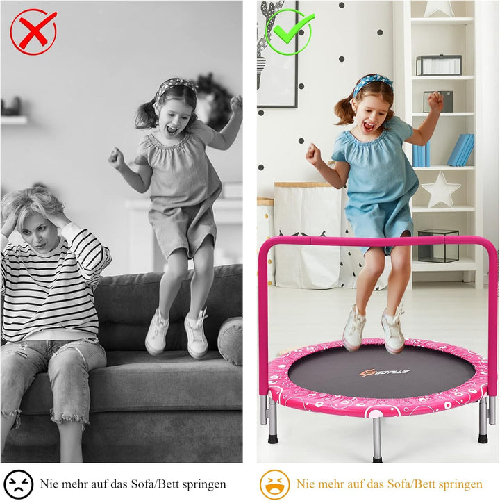 GOPLUS φ92cm Kinder Mini-Trampolin mit Haltegriff, klappbares Gartentrampolin bis 150kg belastbar, K