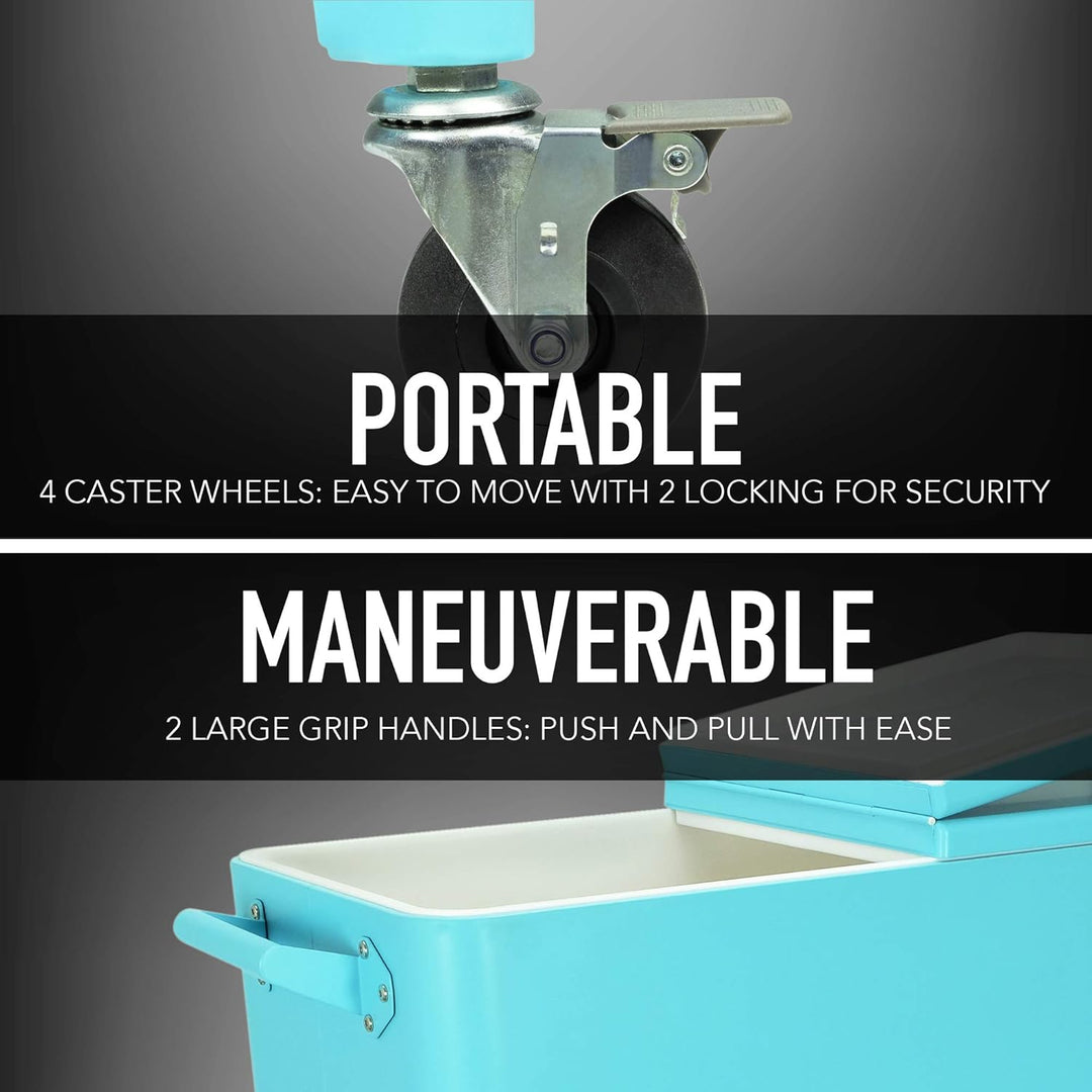 Permasteel Kühlbox auf Rollen | Klassischer Terrassenkühler aus Stahl | Kühlschrank für Garten Retro