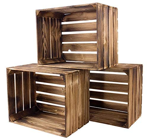 3 Stück geflammte/braune Holzkiste mit Zwischenboden 50cm x 40cm x 30cm Regal Holzregal Wandregal Bo
