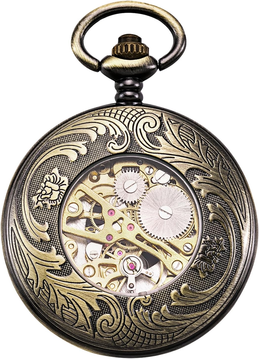 TREEWETO Unisex Taschenuhr mit Kette Analog Handaufzug Retro Pegasos Geflügeltes Pferd Bronze