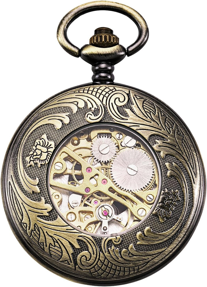TREEWETO Unisex Taschenuhr mit Kette Analog Handaufzug Retro Pegasos Geflügeltes Pferd Bronze