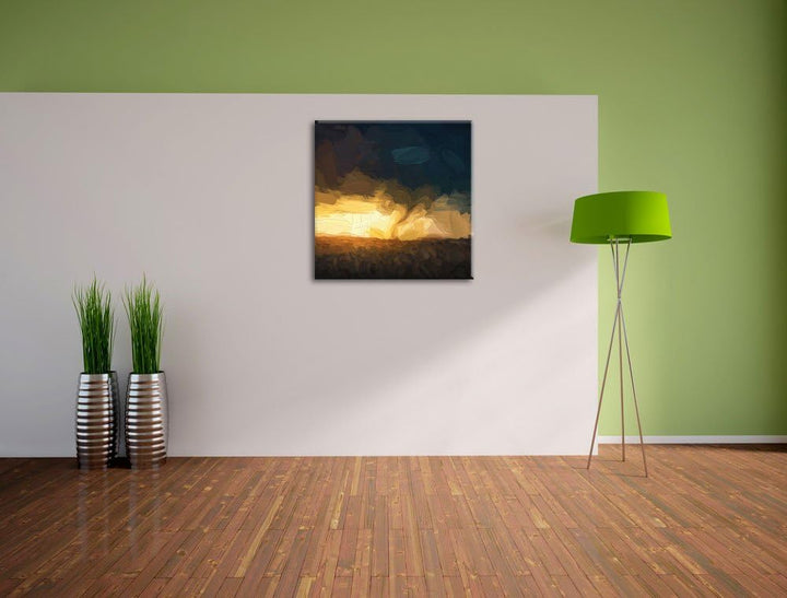 Pixxprint Naturgewalt Tornado Pinsel Effekt, Format: 70x70 auf Leinwand, 70x70