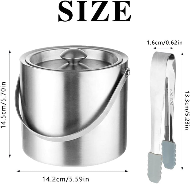 Hocadrv Eiskübel 2L Edelstahl Eiskübel Eisbehälter Eiskübel mit Deckel und Eiswürfelzange Eisbehälte