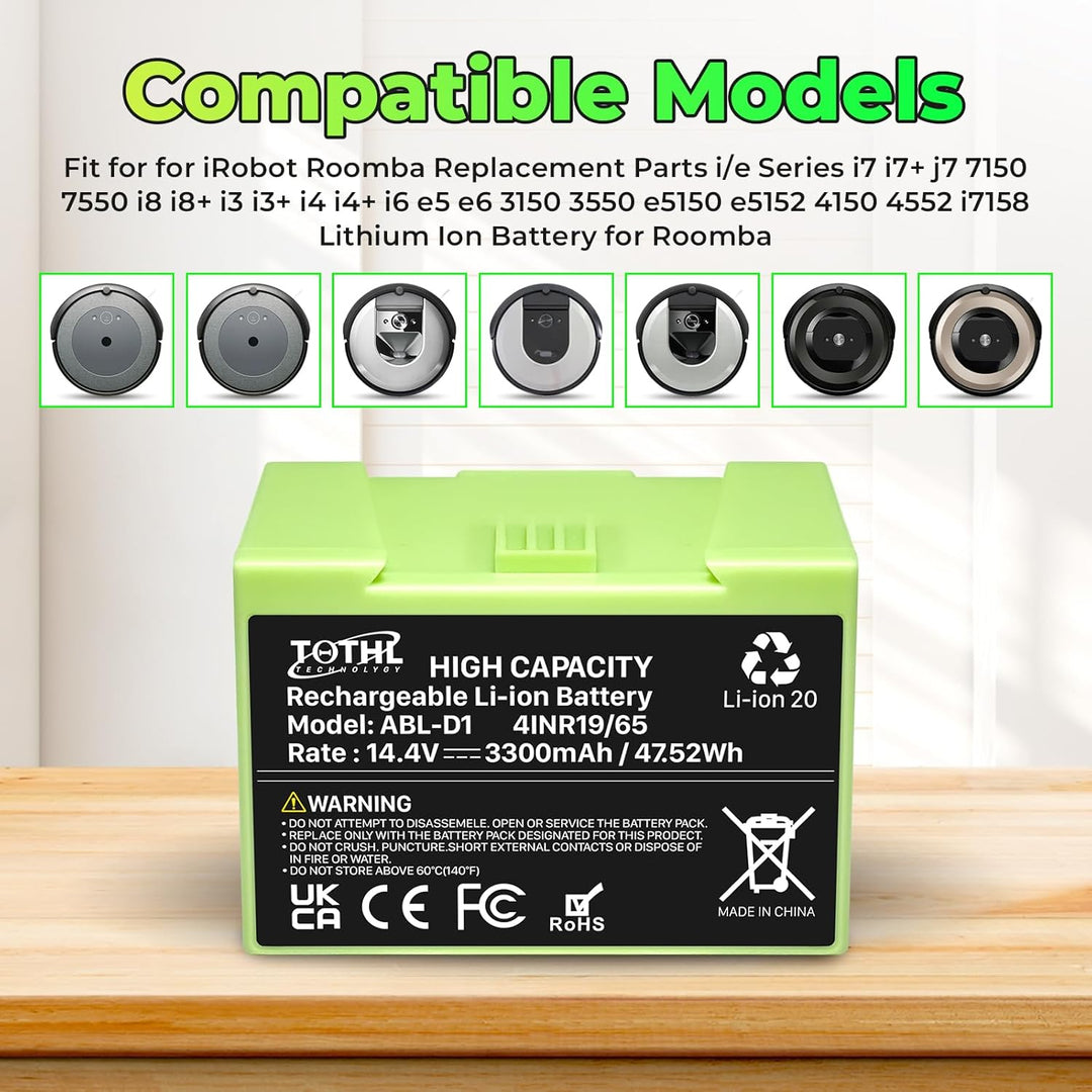 3300mAh ABL-D1 Akku kompatibel mit iRobot Roomba i7 i7+ 7158 7150 7550 e5 e6 und i3 i3+ i4 i4+ i8 i8