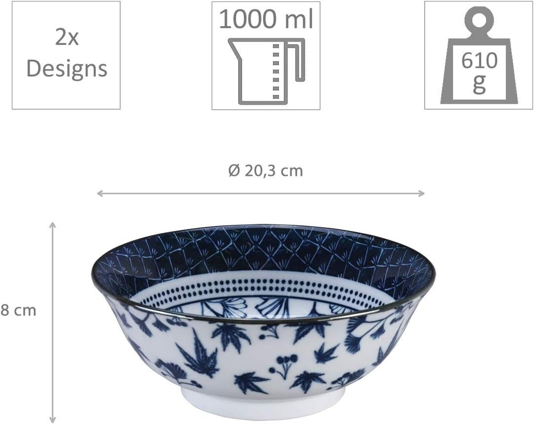 TOKYO design studio Flora Japonica 2-er Schalen-Set blau-weiss, Ø 20,3 cm, 8 cm hoch, ca. 1000 ml, a