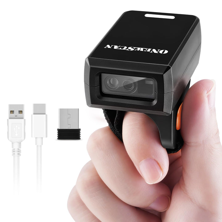 Barcode Scanner, Barcode-Leser 1D 2D QR Mini drahtloser tragbarer Finger-Scanner mit 2,4G drahtloser