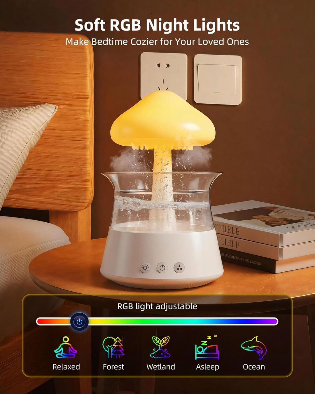 Regenwolken Luftbefeuchter, 450ML Luftbefeuchter mit 3 Modi und 7 RGB-Effekte, Geeignet für Schlafzi