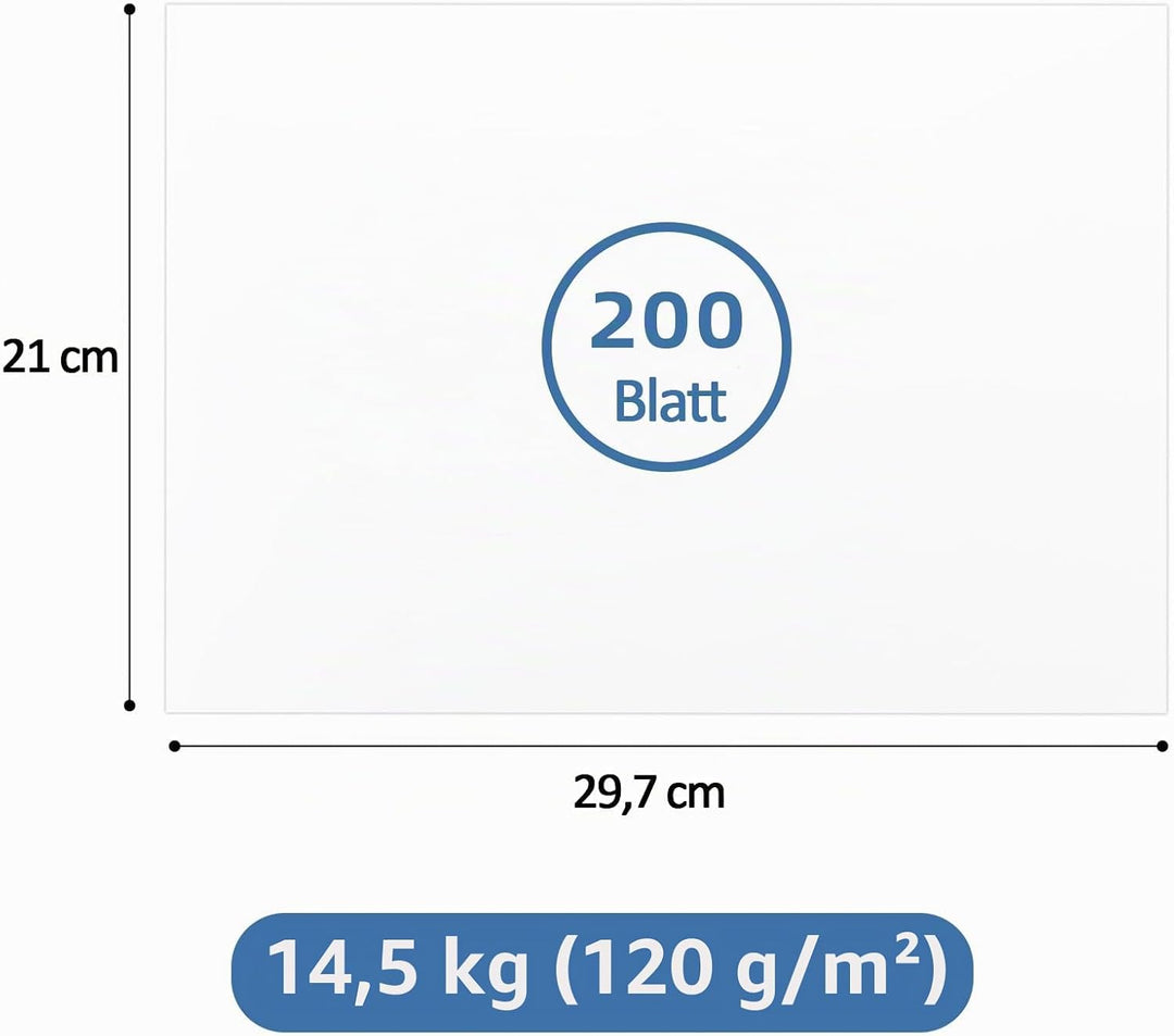 200 Blatt Druckerpapier A4 120g Weiss, 210× 297 mm Inkjet/Kopierpapier, Weiss