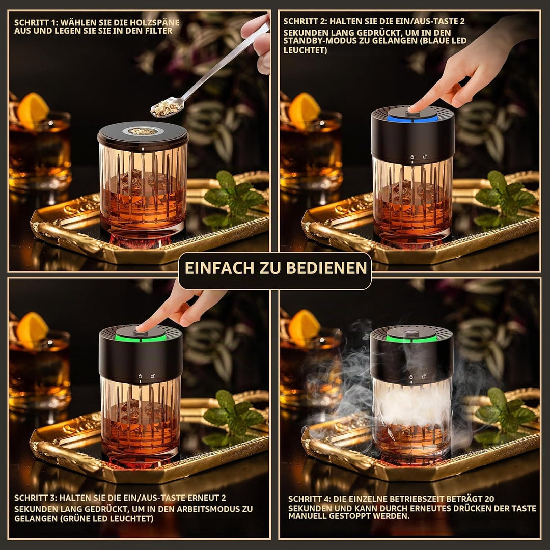 iDiskk Electric Cocktail Smoker Kit, wiederaufladbare Whiskey Smoker, Built-in Feuerzeug, 6 Holzspän