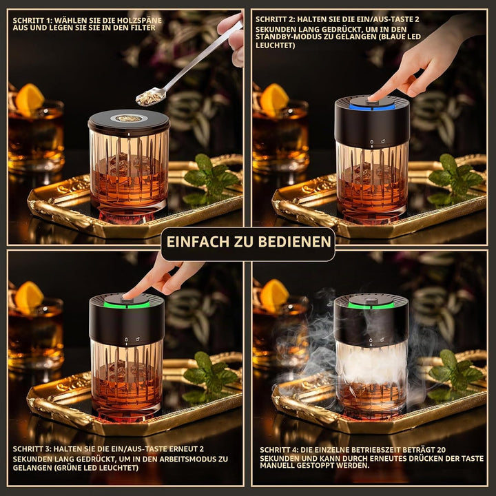 iDiskk Electric Cocktail Smoker Kit, wiederaufladbare Whiskey Smoker, Built-in Feuerzeug, 6 Holzspän