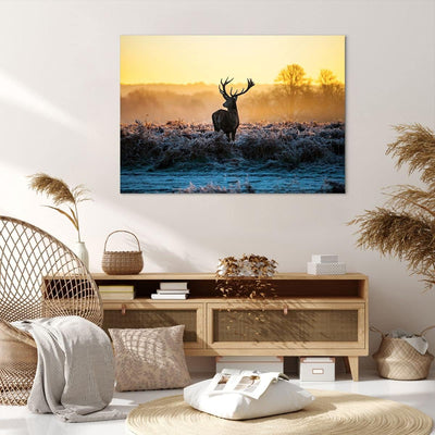 ARTTOR Bilder auf Leinwand 100x70cm Leinwandbild Feld Nebel Natur Baum Gross Wanddeko Bild Schlafzim