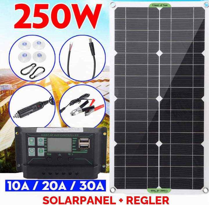 Solarmodul-Kit, 250 W 12 V/24 V Wasserdichtes Tragbares Solarmodul-Starter-Kit mit 250 W Monokristal