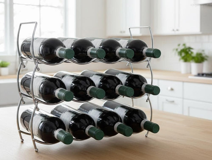 zeitzone Weinregal Flaschenregal Stapelbar Chrom 3-er Set für 12 Flaschen Metall