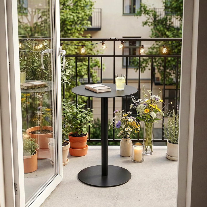 [en.casa] Beistelltisch Nastätten Gartentisch Couchtisch mit Metallgestell rund Sofatisch modernes D