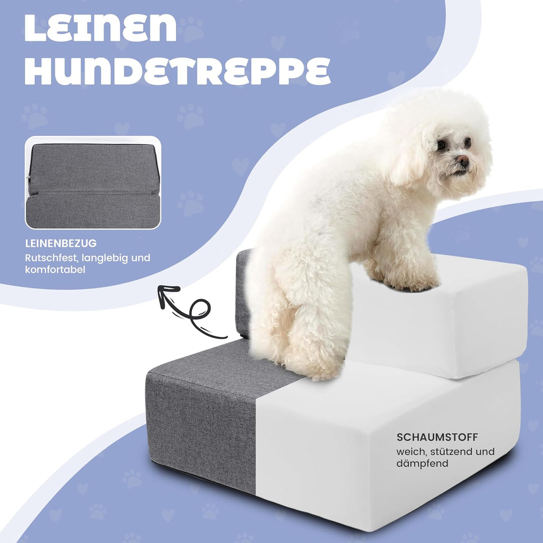 Klappbar 45cm Breit Hundetreppe für Kleine Hunde, 30cm Hoch Schaum Hunderampe für Sofa & Bett, 2 Stu