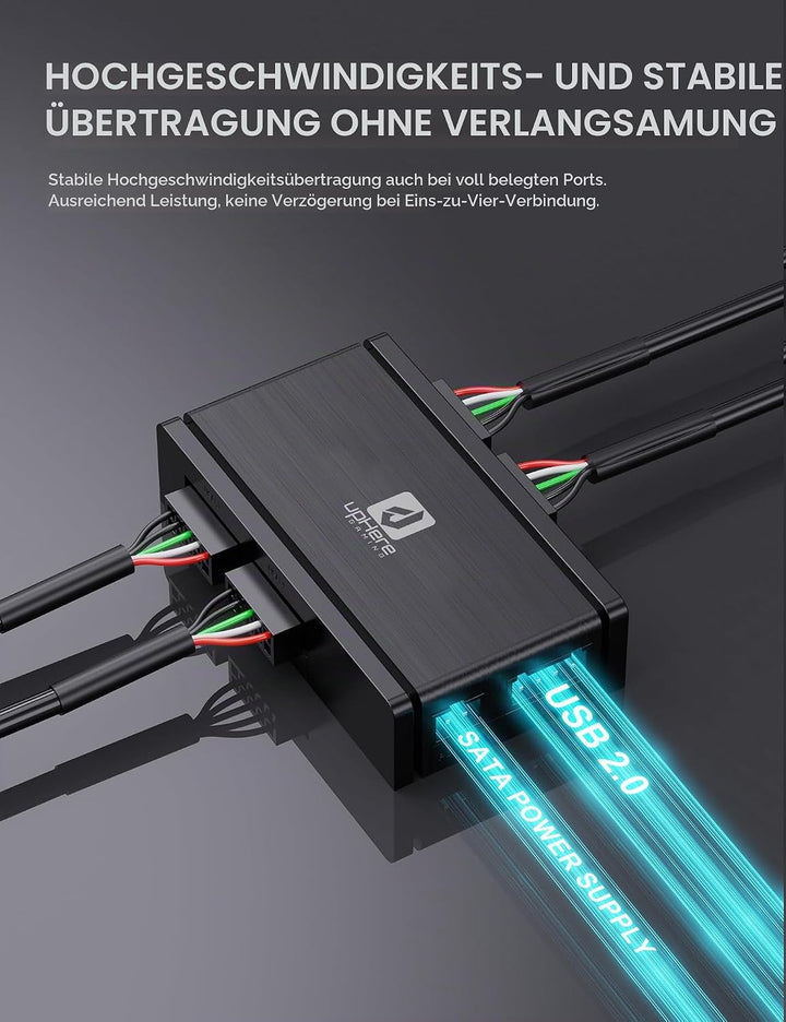 upHere USB 2.0 9-Pin Hub,1 zu 4 Mainboard Erweiterung,SATA Stromversorgung,Hochgeschwindigkeits-Date