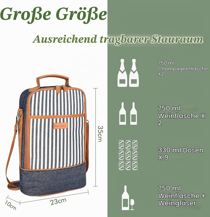 Kato Tirrinia 2 Flaschen Eisbeutel Isolierte Weintasche Tragbare Weintasche mit Tragegurt für Glas W
